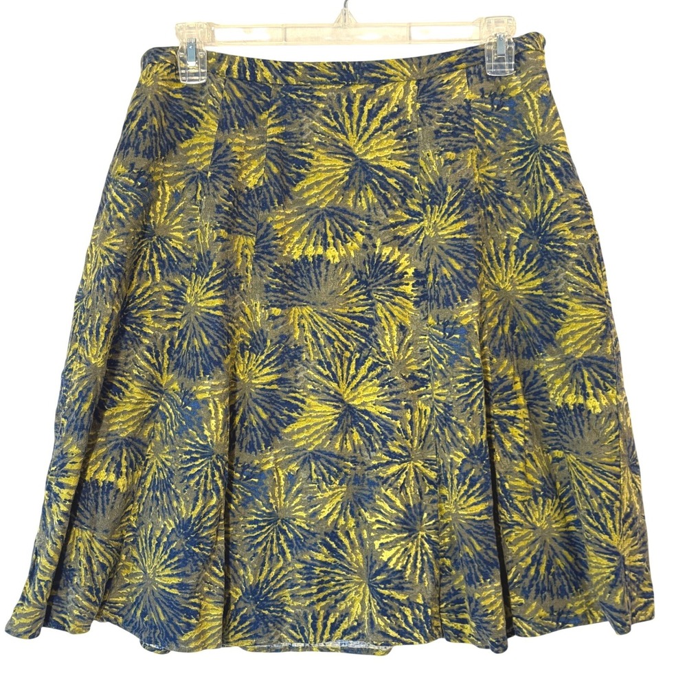 Coldwater‎ Creek Yellow Blue Abstract Sunburst Linen Blend A-Line Skirt Size 16